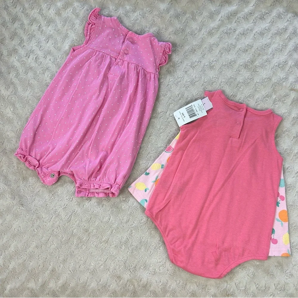 Carter’s Summer Romper Baby Girl Size 6 Months Pink White Polka Dot Bundle